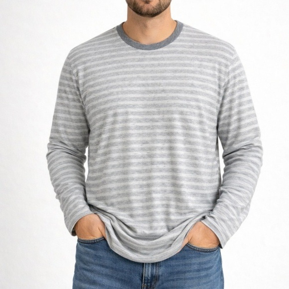 TravisMathew Mens Grey Striped Long Sleeve Crew Neck T-Shirt 3XL